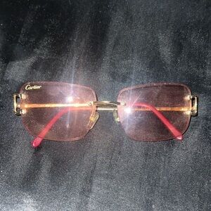 Cartier Women's Rimless Sunglasses - Pink Lenses & Gold Accents